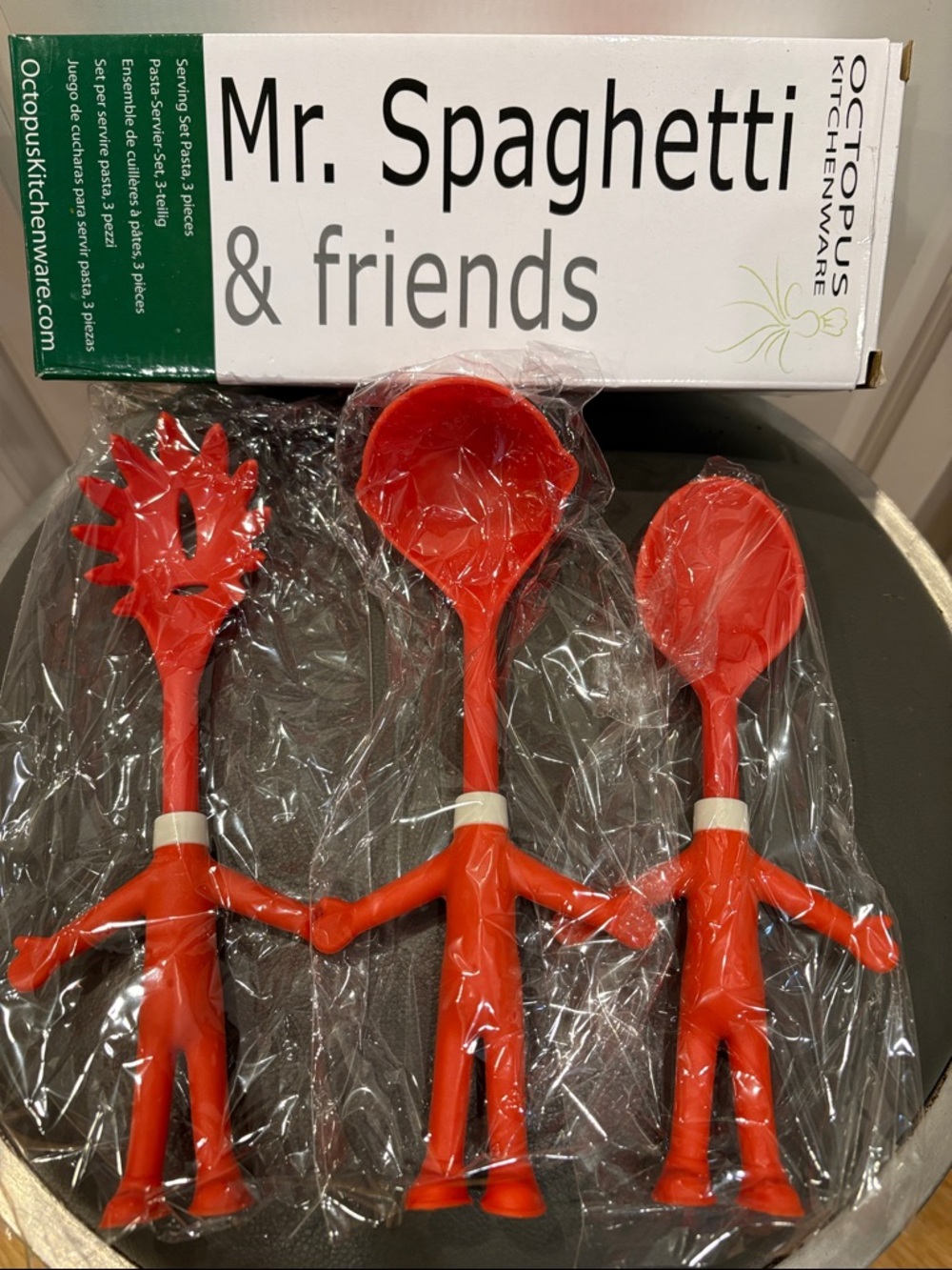 Octopus Kitchenware "Mr. Spaghetti & Friends" Red Pasta Serving Set of 3, NEW